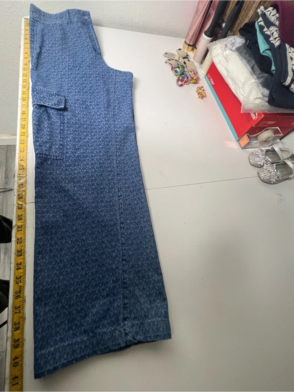 Michael Kors Logo Jacquard Denim Cargo Pants Jeans Dusk Blue Size 4